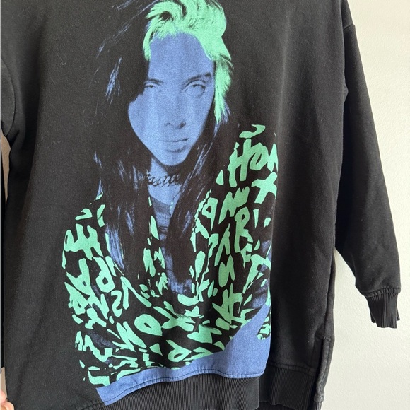 Billie Eilish Black Hoodie with Blue and Green Graphic - Picture 3 of 3